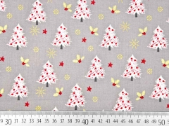 Baumwollstoff Weihnachtsb�ume & Mistelzweige, hellgrau