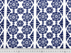 bestickte Webware Blumen Lochstickerei, dunkelblau wei�