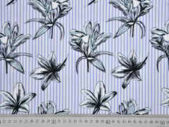 Baumwolle Streifen Lilien, blau-wei� grau