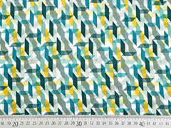 Viskosejersey grafisches Muster, petrol senfgelb