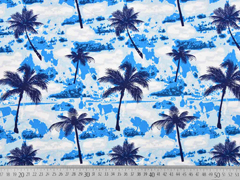 Baumwolle Popelin Palmen, blau weiss