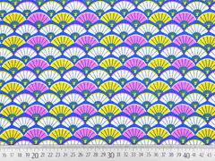 Baumwollstoff F�cher, blau rosa senf