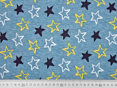 Softshell Jackenstoff Sterne, gelb rauchblau