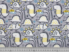 Softshell Jackenstoff Dinos, gelb grau