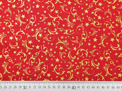 Baumwollstoff Ranken Sterne, gold rot