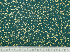 Baumwollstoff Ranken Sterne, gold tannengr�n