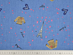 leichter Jeansstoff Herzchen Paris, jeansblau