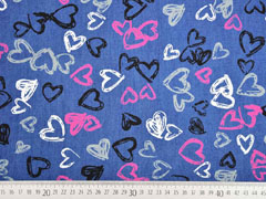 leichter Jeansstoff Herzen, dunkelblau