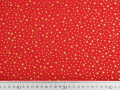Baumwollstoff Sternchen, gold auf rot
