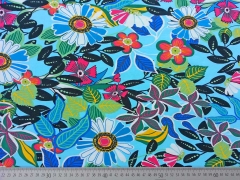 RESTST�CK 105 cm Jersey Tropical Blumen t�rkis