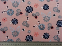 RESTST�CK 74 cm Jersey Blumen & Bl�tter auf altrosa