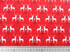 Baumwollstoff Weihnachtshirsche Herzen, rot