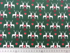 Baumwollstoff Weihnachtshirsche Herzen, dunkelgr�n