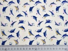 RESTST�CK 45 cm Jersey Eulen, blau auf creme