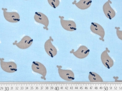 Musselin Double Gauze Herr Wal, grau hellblau