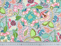 Polyester Satin Flora, apricot mintgr�n