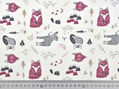 RESTST�CK 28 cm Bio-Jersey Waldtiere, weinrot/creme