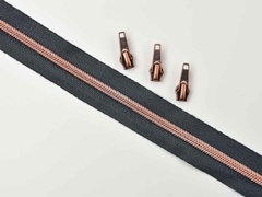 endlos Rei�verschluss metallisiert KUPFER 6,5 mm Spirale + 3 Schieber, dunkelgrau