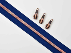 endlos Rei�verschluss metallisiert KUPFER 6,5 mm Spirale + 3 Schieber, marine blau