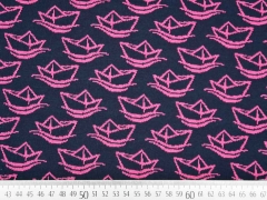 Bio-Jacquard Hamburger Liebe Papierschiffchen, pink navy