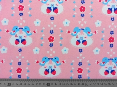 Jersey V�gel Herzchen Erdbeeren, rosa