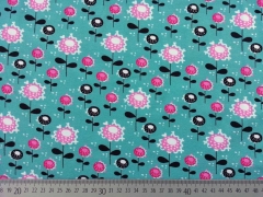 Jersey Retro Blumen, pink auf mint