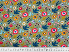 French Terry Sweat Blumen Tauben, khaki