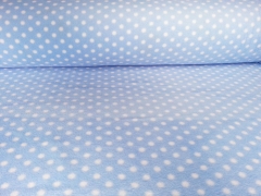 Fleece Punkte 7 mm, wei� auf hellblau