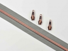 endlos Rei�verschluss metallisiert KUPFER 6,5mm Spirale + 3 Schieber, mittelgrau