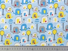 Baumwollstoff Elefanten Luftballons, wei� gelb hellblau