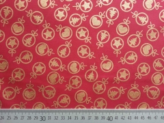 Baumwollstoff Weihnachtskugeln Sterne Glitzer, gold rot