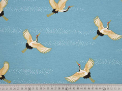Dekostoff Kraniche, rauchblau