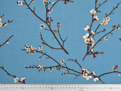 Dekostoff Kirschbl�ten Zweige, rauchblau