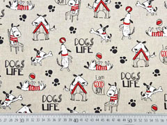 Leinenlook Dekostoff Hunde Dogs Life, natur