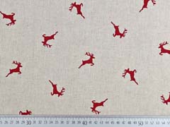 Dekostoff Leinenlook Hirsche, rot natur