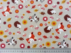 Leinenlook F�chse, Igel & Blumen, natur