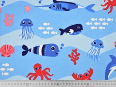 Dekostoff Meerestiere, hellblau