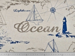 Dekostoff Leinenlook Ocean, natur - blau