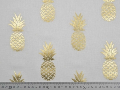 Dekostoff Metallic Pineapple Ananas, gold creme