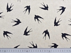 Leinenlook Schwalben, schwarz natur