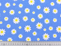 Dekostoff Margeriten, gelb himmelblau