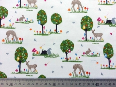 Baumwollstoff Rehe, B�ume & Hasen, wei�