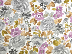 Dekostoff gro�e Blumen, grau braun flieder wei�