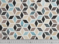 Dekostoff W�rfelmuster Rauten, beige rauchblau cremewei�