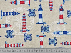 Dekostoff Leinenlook Leuchtt�rme, rot blau natur