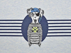 French Terry Hund Pirat Panel Stenzo, blau melange