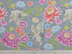 Jersey Digitaldruck Blumen Stenzo, grau meliert