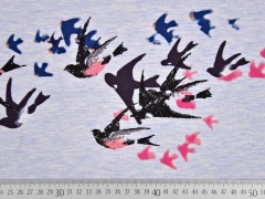 RESTST�CK 34 cm Sweatstoff French Terry Schwalben, hellblau meliert