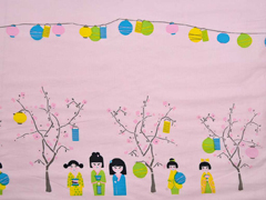 Baumwollstoff kleine Geisha & Freunde Bord�re, rosa