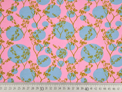 Jersey Punkte Zweige, rosa hellblau senf